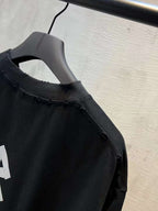 Black short-sleeve T-shirt with crew neck and stitched shoulder seam
