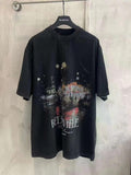 Black Balenciaga short-sleeve T-shirt with city graphic and “BELLEVILLE” lettering