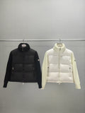 Moncler long puffer jackets, black and white, zip-up with stand collar