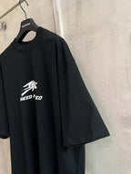 Black short-sleeve T-shirt with white “NEED FOR SPEED” graphic on front.