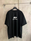 Balenciaga black T-shirt with white “NEED FOR SPEED” graphic on the front