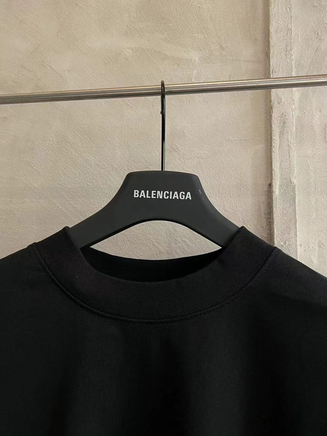 Balenciaga black T-shirt with ribbed crew neckline and “BALENCIAGA” label