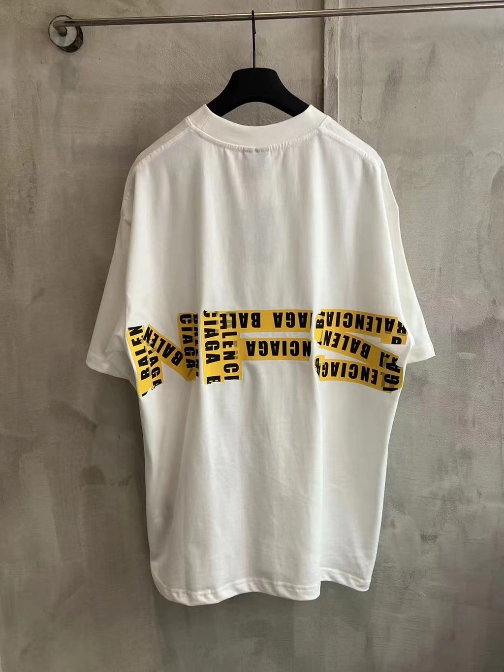 Balenciaga white short-sleeve T-shirt with black and yellow Need for Speed back print
