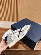 Unisex high-top sneakers, white leather with blue geometric print, lace-up