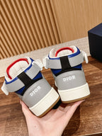 Unisex high-top sneakers, white with blue and red collar, 'Dior' on heel tab