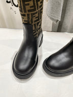 Fendi FF monogram tall boots with black leather front and curved outsole