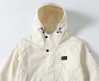 Burberry white hooded jacket with adjustable drawcord and front button placket