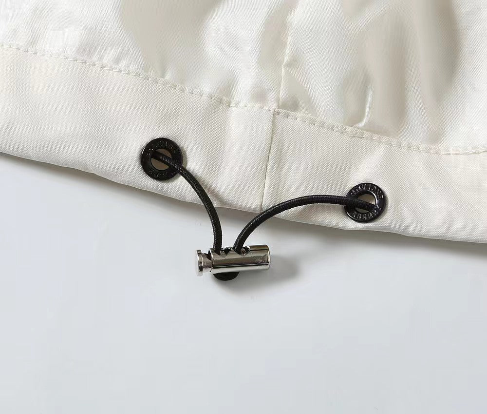 Burberry white jacket hood drawcord with black cord toggles