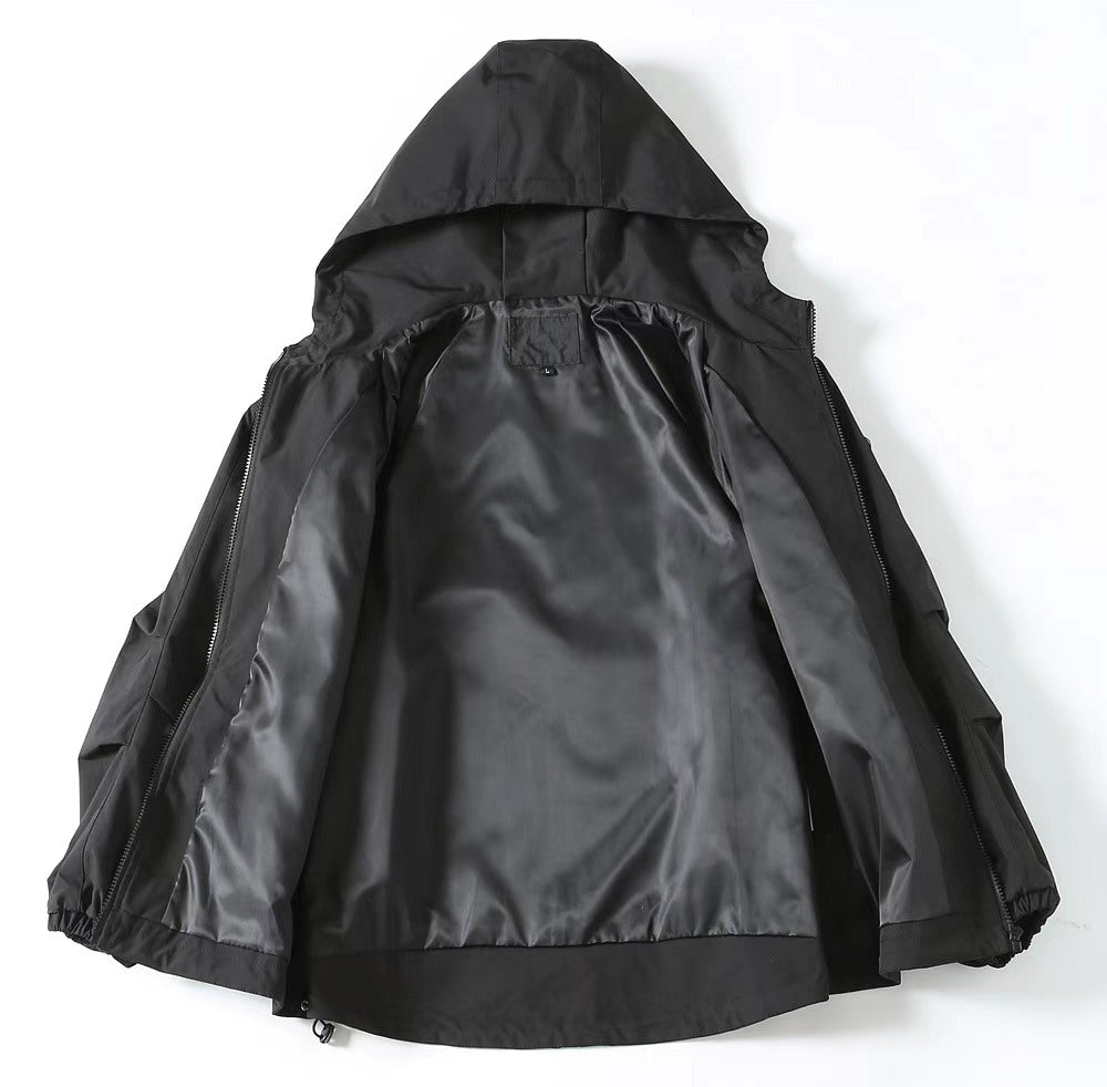 Black Prada hooded jacket with satin-like interior lining