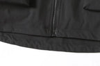 Black Prada rain jacket hem with zipper seam and snap closure