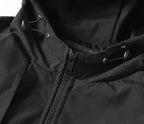 Black Prada hooded jacket with front zipper and snap button placket