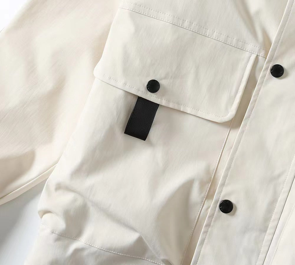 Prada long jacket sleeve and front pocket in white with black snap buttons