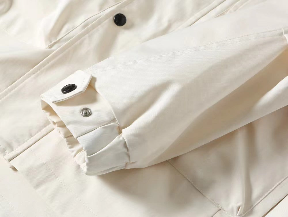 Prada white long jacket collar and cuff area with black snap buttons