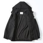 Moncler hooded jacket interior lining, back view with white label