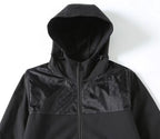 Gucci hooded jacket hood and upper front panel with full zipper in dark black