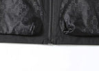 Gucci black jacket front zipper close-up on glossy fabric panel