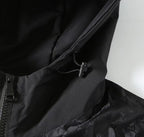 Gucci hooded jacket close-up of drawcord and zip placket in dark fabric