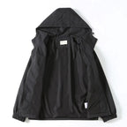Gucci hooded jacket back view in dark black with hood and stitched seams