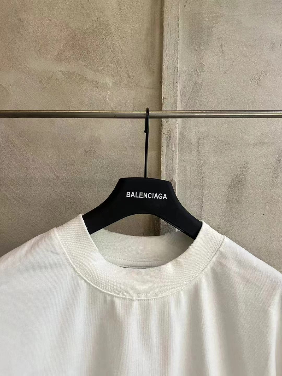 Balenciaga short-sleeve T-shirt, white, crew neck collar close-up