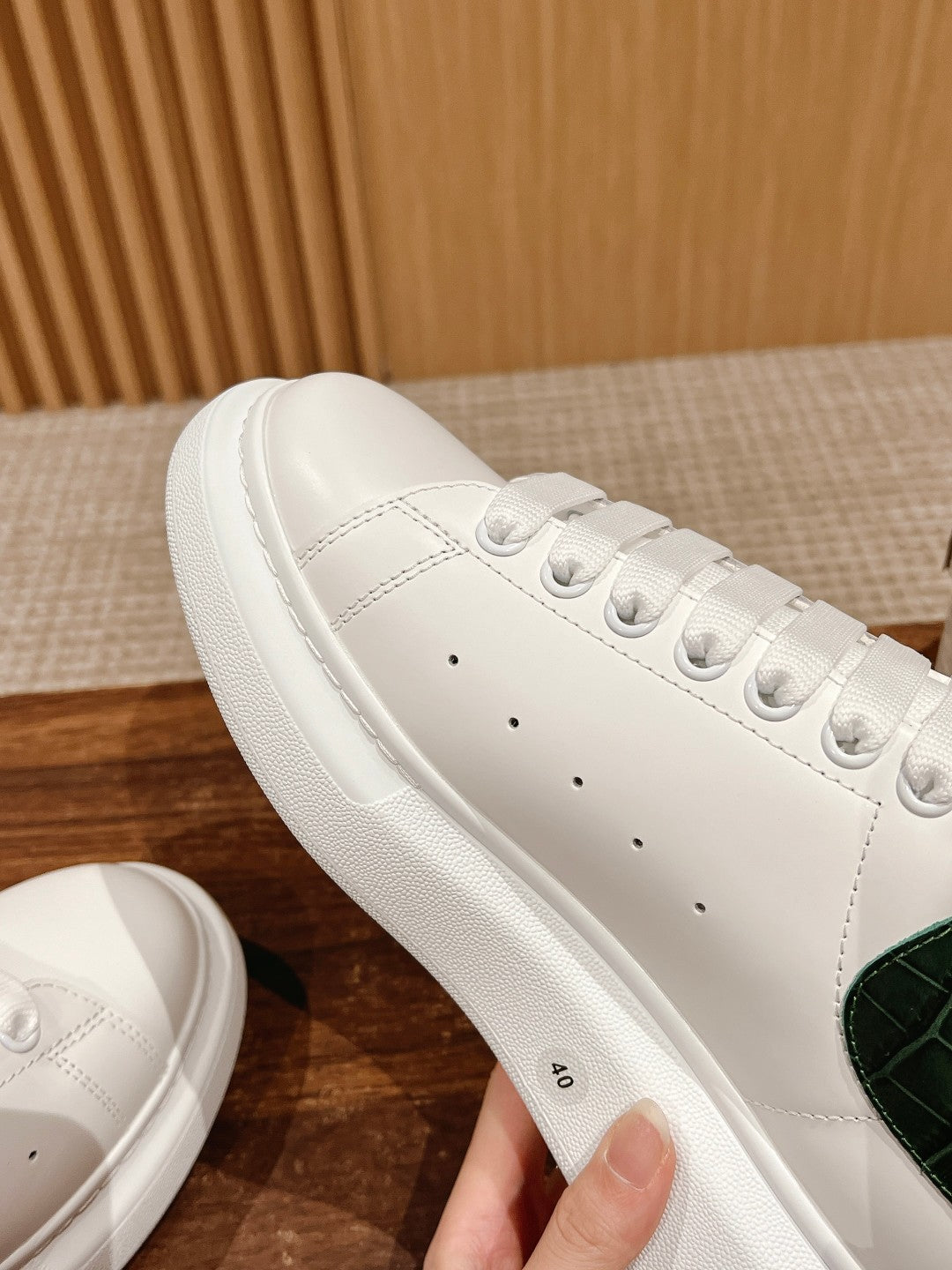 Alexander McQueen leather sneakers, white with perforation dots and lace loops