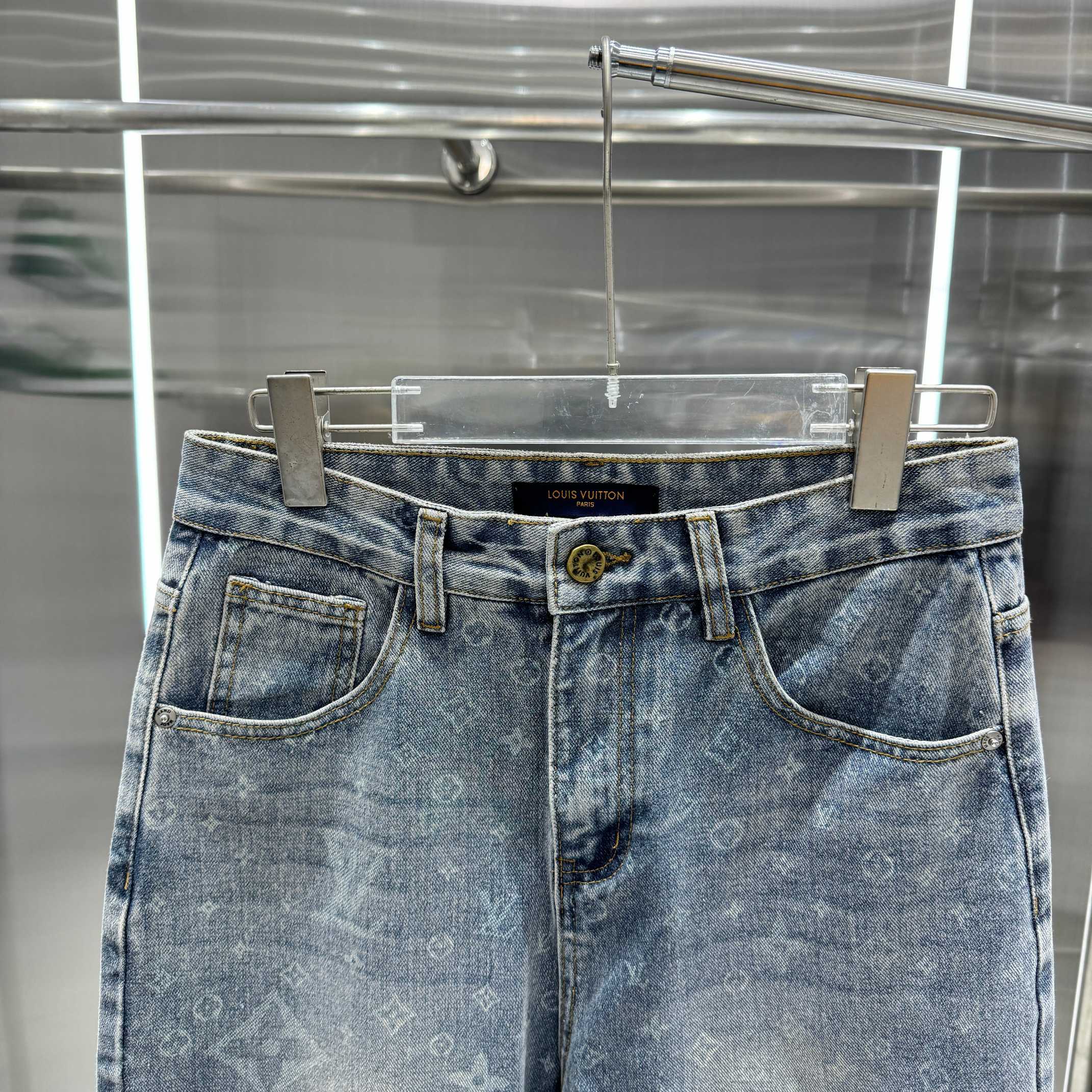 Louis Vuitton blue denim pants waistband with button, belt loops, front fly