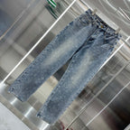 Louis Vuitton blue denim pants with monogram pattern, straight leg, belt loops