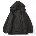 Black PRADA hooded long jacket with interior lining and seam details