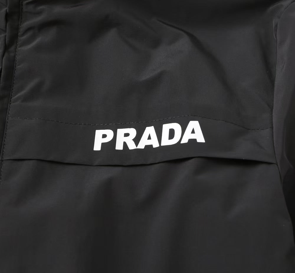 Black PRADA long jacket chest logo print