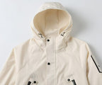 Prada hooded long white jacket with black button placket and chest detailing