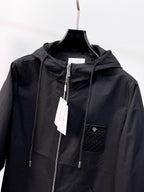 Dior long jacket, black hood and center front zipper with small chest logo patch
