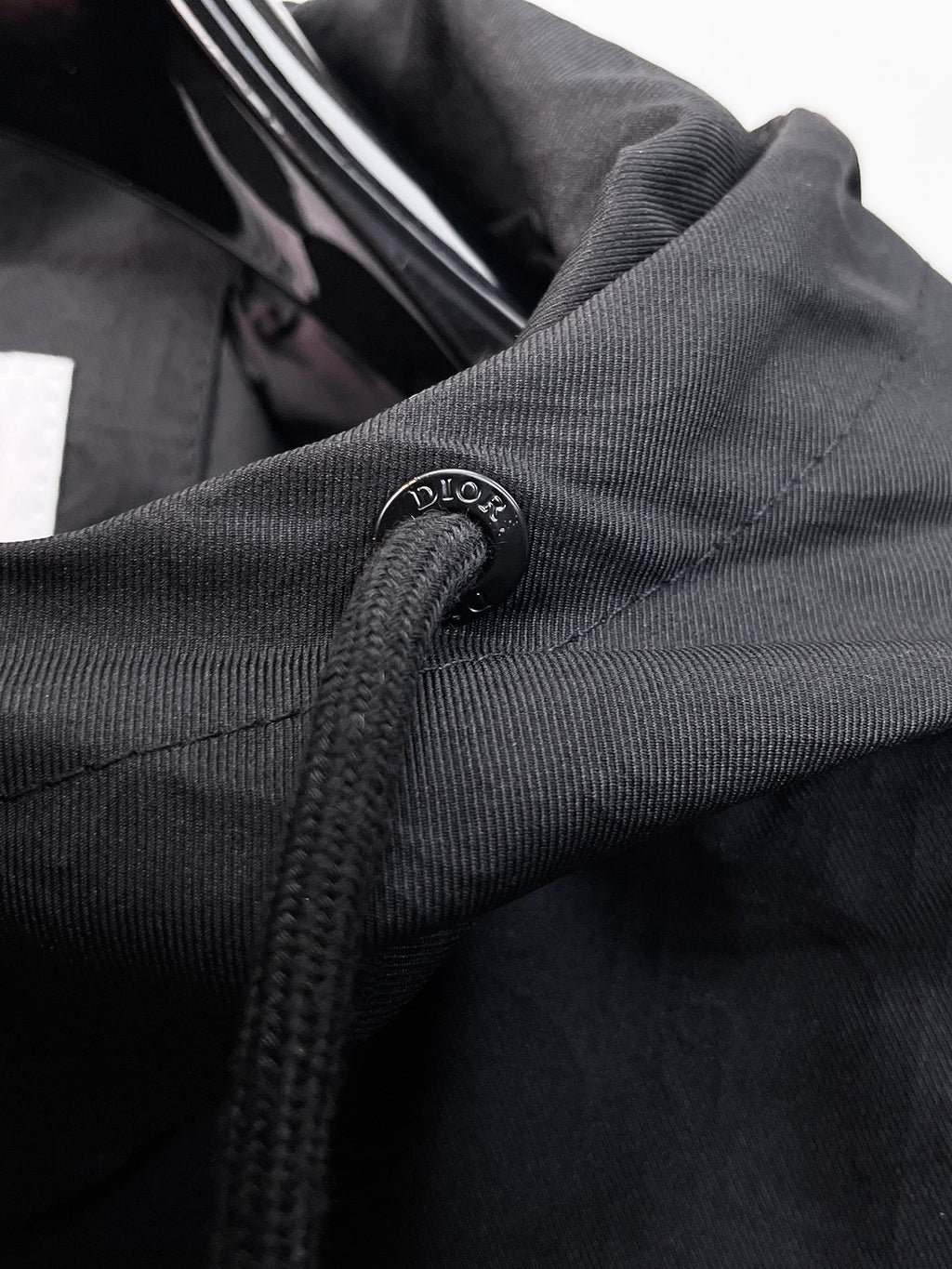 Dior long jacket, elastic drawcord hem with embroidered Dior detail on cuff
