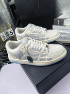 Amiri lace-up sneakers, white leather with light-blue logo stripes and decorative emblem