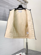 Beige sleeveless vest with drawcord hem and front zip