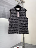 Black sleeveless vest with allover Dior monogram pattern and front zip