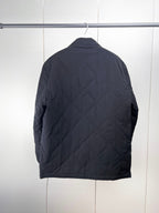 Quilted jacket back view, dark navy with stand collar