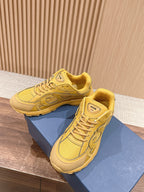 Yellow Dior unisex lace-up sneakers with stitched side logos