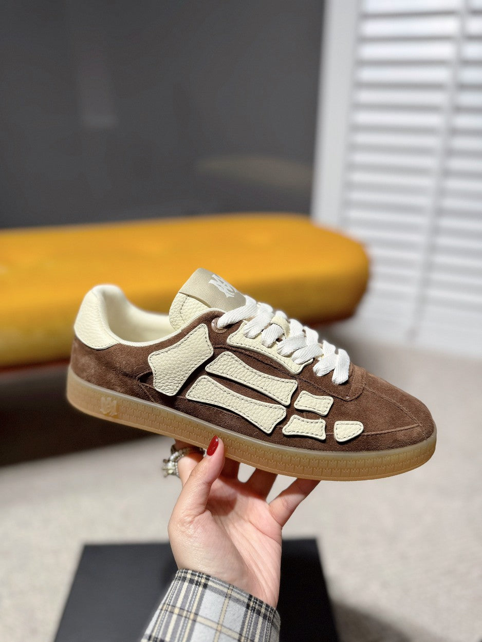 Amiri suede sneakers, brown and cream with white laces and logo detailing