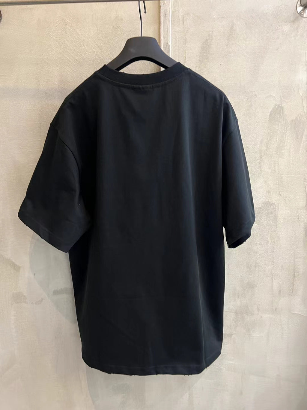 Short-sleeve T-shirt in dark navy with crew neck and side-seam hem details
