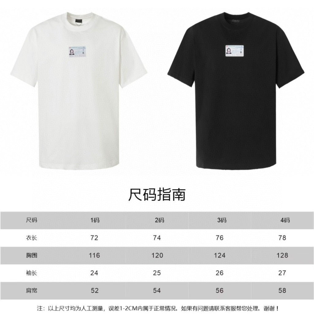 Balenciaga short-sleeve T-shirts in white and black, each with ID card graphic
