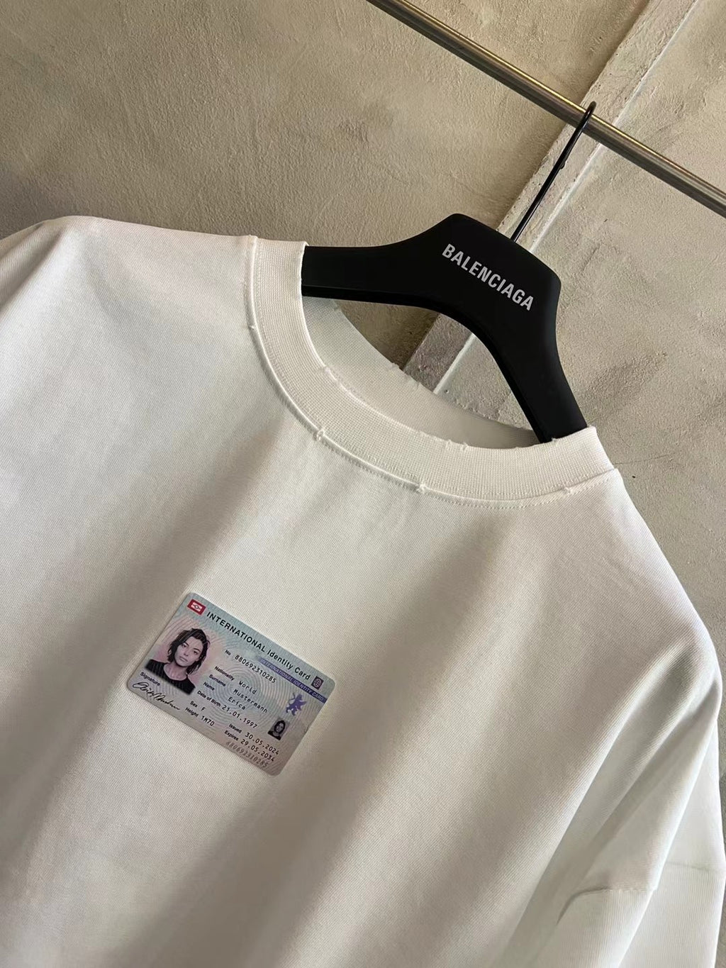 Balenciaga white T-shirt with crew neck and chest ID card graphic