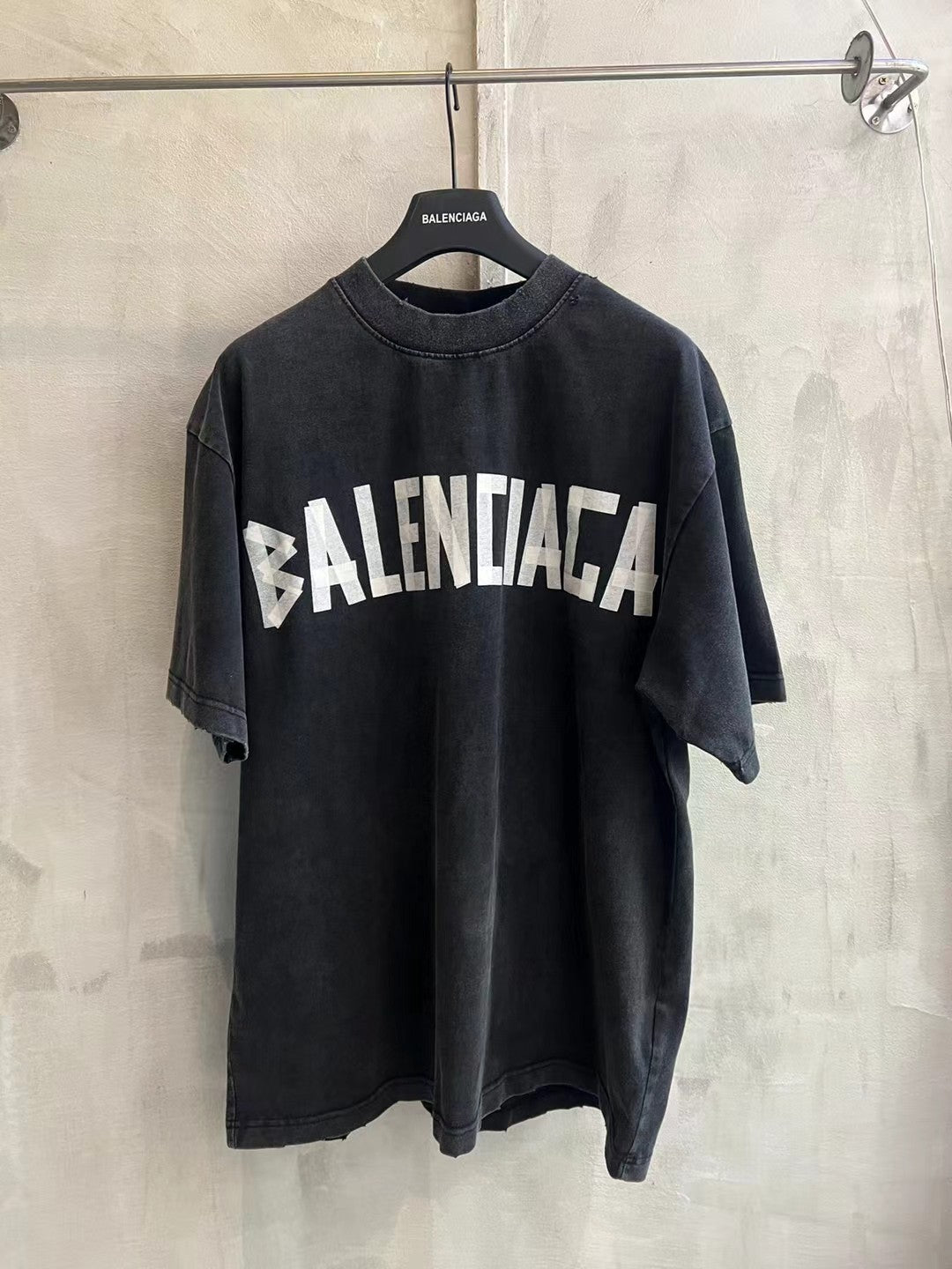 Black T-shirt with large BALENCIAGA front graphic and crew neck