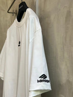White short-sleeve T-shirt with Balenciaga sleeve and chest logos