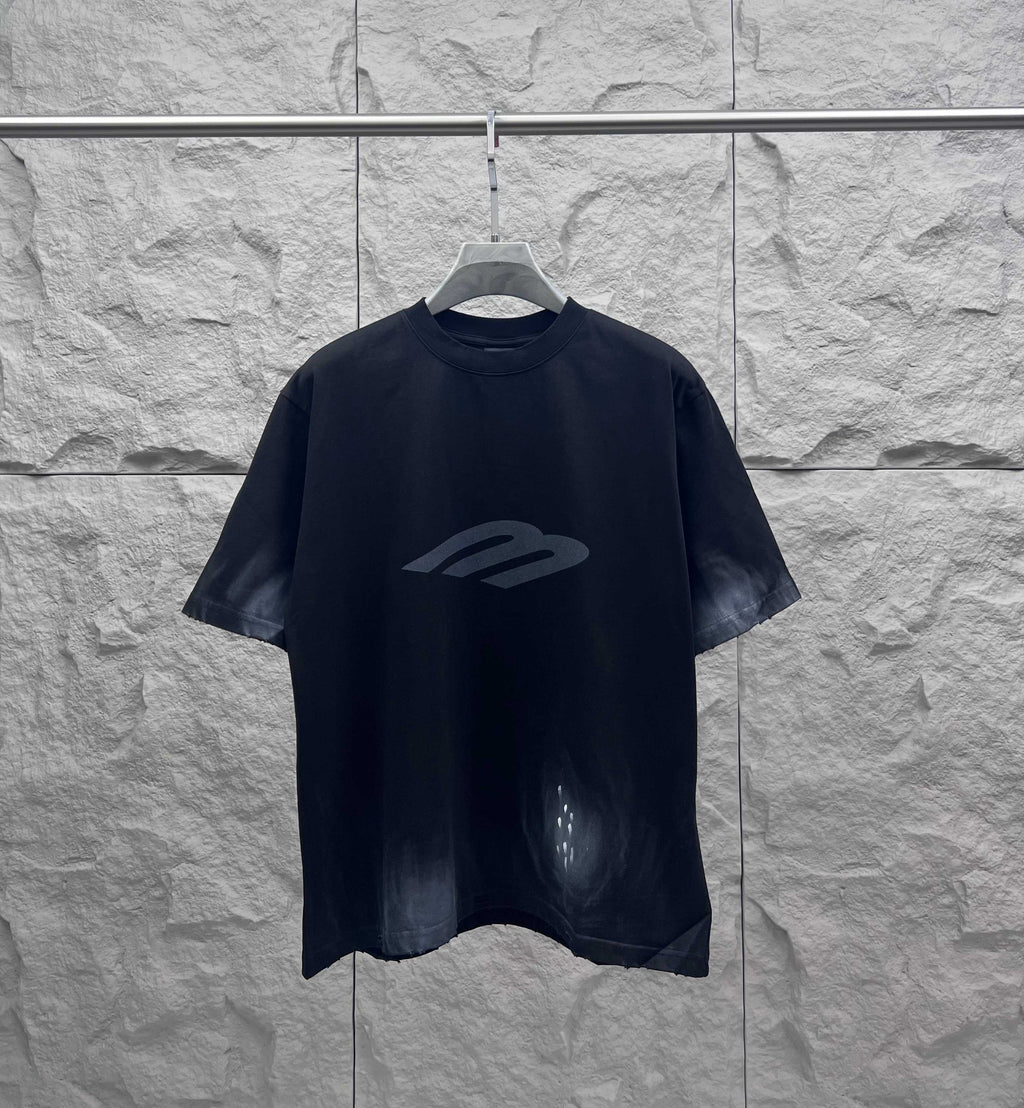 Dark graphic crewneck T-shirt with chest logo print
