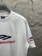 White Balenciaga T-shirt with sleeve logo print and partial front graphic
