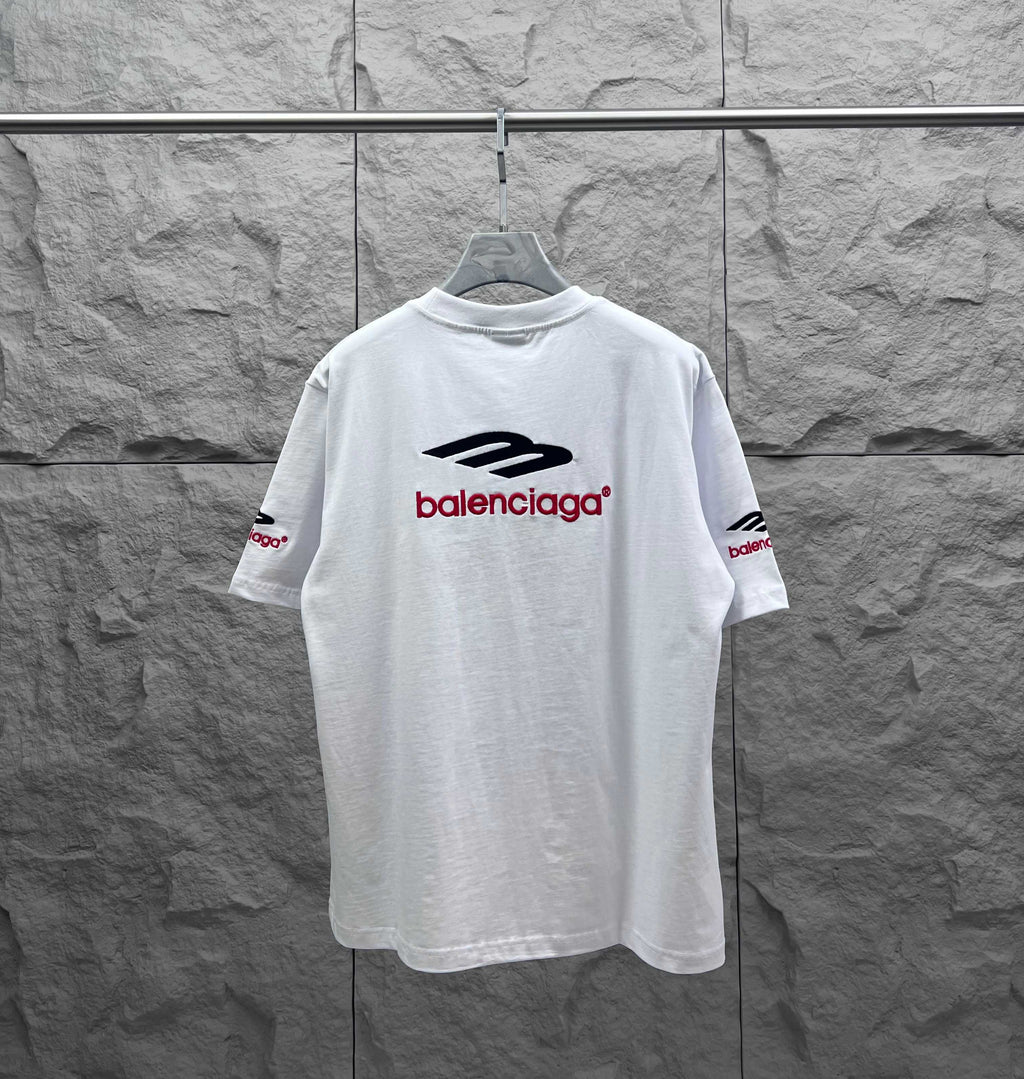 White Balenciaga T-shirt with rear logo print and short sleeves