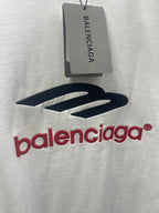 White Balenciaga T-shirt with large front logo graphic and neck label