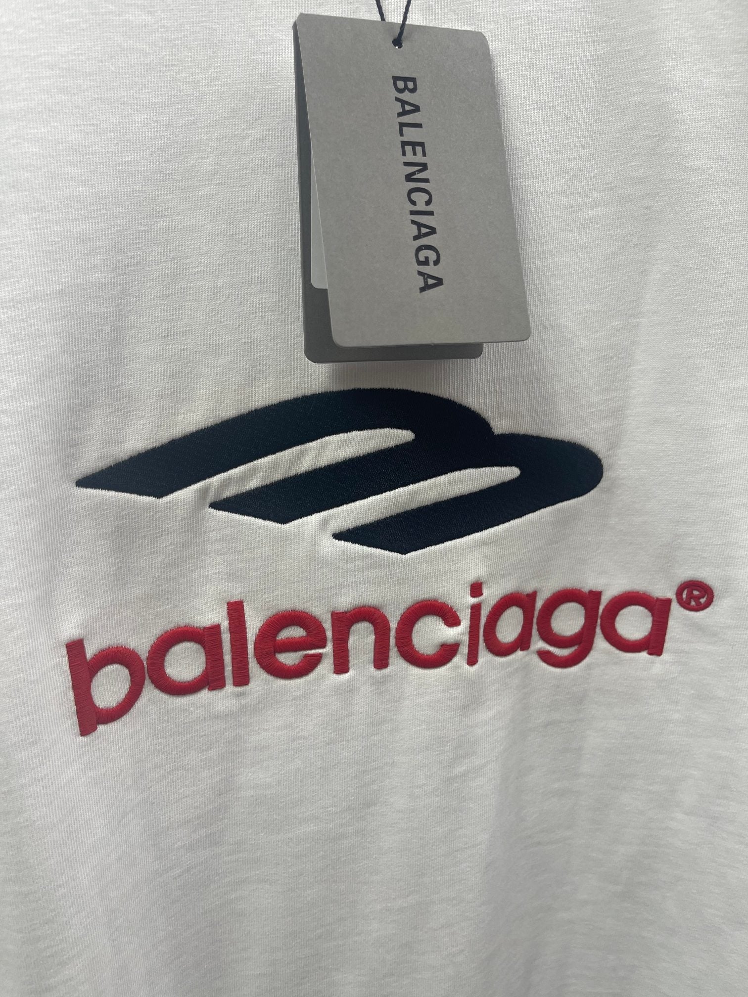 White Balenciaga T-shirt with large front logo graphic and neck label