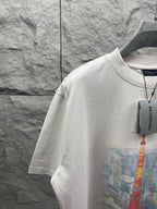 White short-sleeve T-shirt with Eiffel Tower print and Balenciaga hang tag