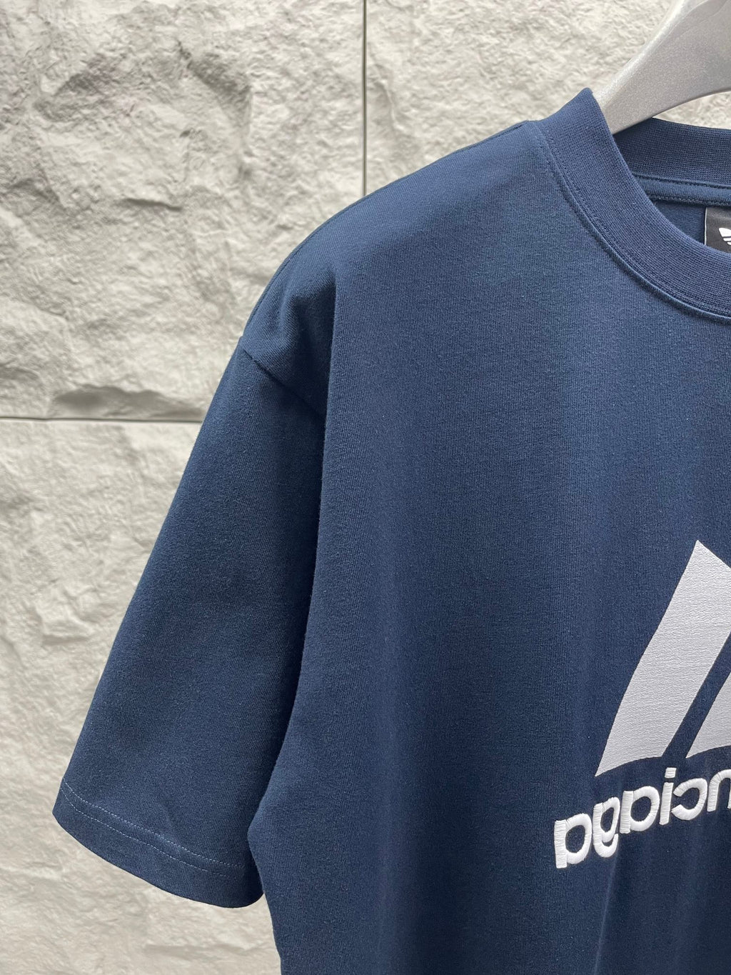 Balenciaga T-shirt, navy blue, partial logo print and crew neck