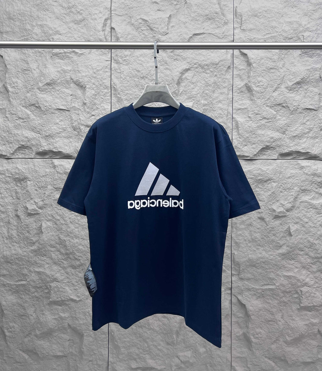 Balenciaga short-sleeve T-shirt, navy blue, front logo graphic
